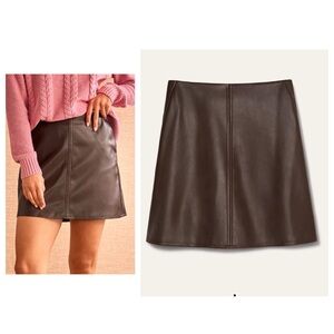 Cabi Gigi faux leather mini skort chocolate brown buttery soft sz 4 classic